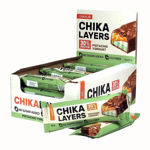 BOX -CHIKALAB Protein Bar Layers Pistachio  20x60 g