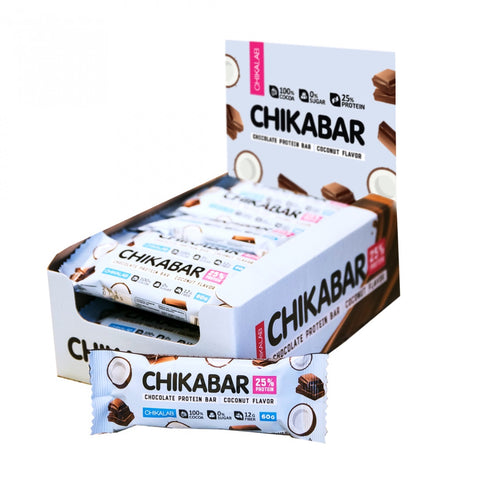 BOX -CHIKABAR Chocolate Protein Bar Coconut 20x60 g