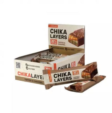 BOX -CHIKALAB Protein Bar Layers Toffee & Caramel 20x60g